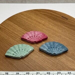 Fan Soap Lot‎ of 3 Decorative Guest Soaps Pink Green Blue Tavel Mini